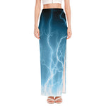 Blue Lightning Print High Slit Maxi Skirt