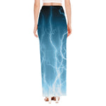 Blue Lightning Print High Slit Maxi Skirt