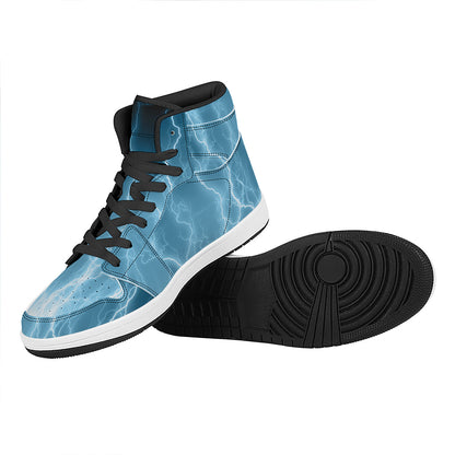 Blue Lightning Print High Top Leather Sneakers