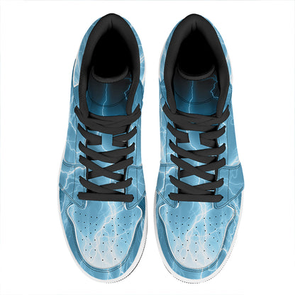 Blue Lightning Print High Top Leather Sneakers