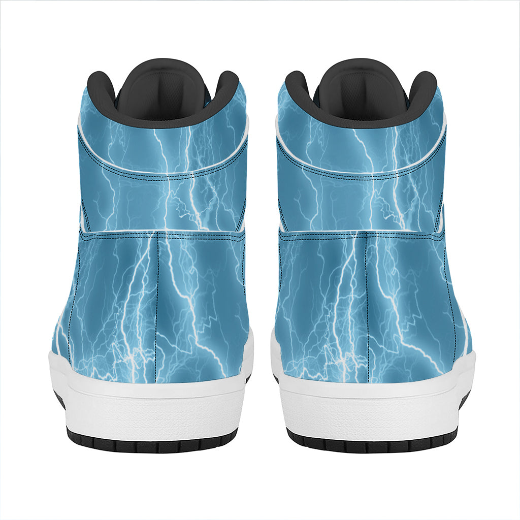 Blue Lightning Print High Top Leather Sneakers