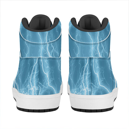Blue Lightning Print High Top Leather Sneakers