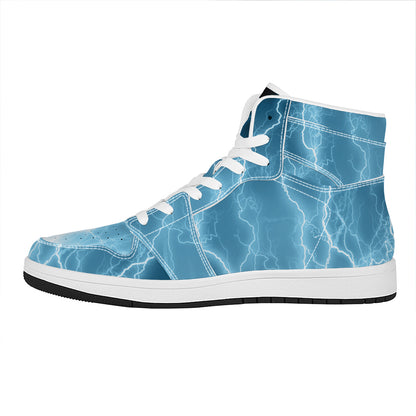 Blue Lightning Print High Top Leather Sneakers