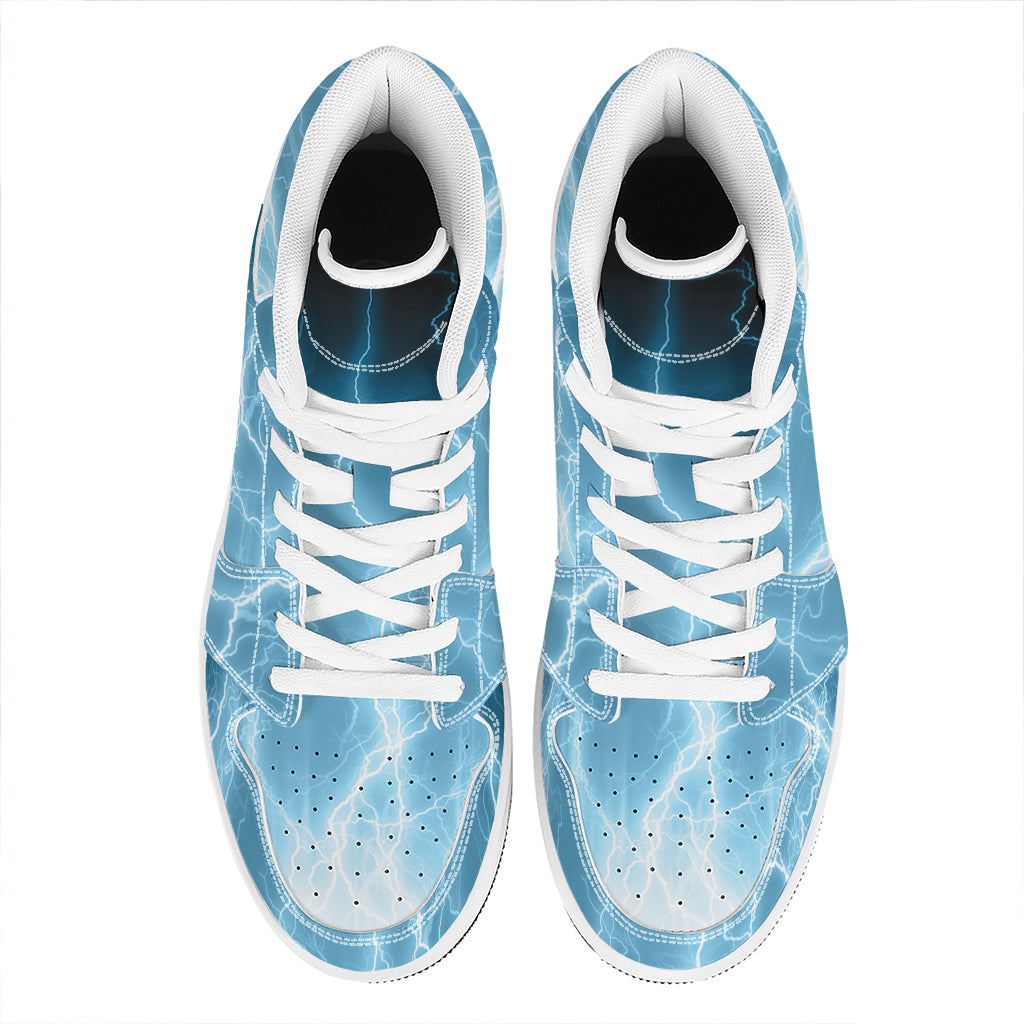 Blue Lightning Print High Top Leather Sneakers
