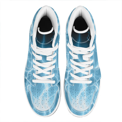 Blue Lightning Print High Top Leather Sneakers