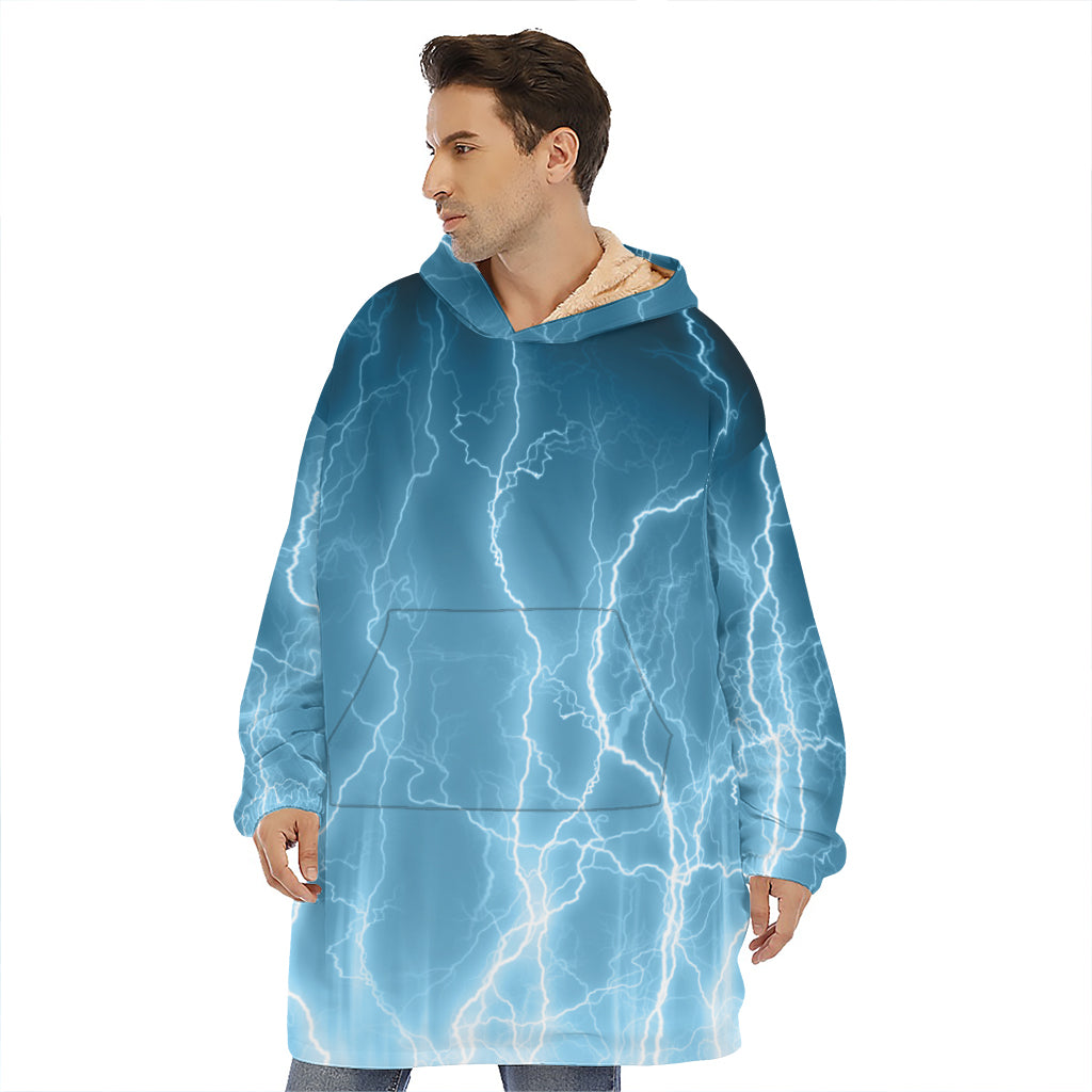Blue Lightning Print Hoodie Blanket