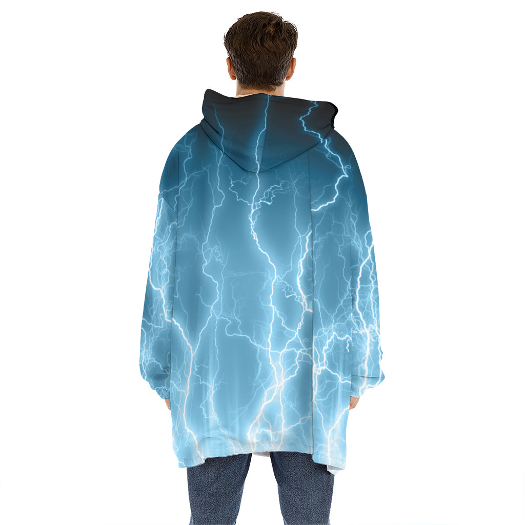 Blue Lightning Print Hoodie Blanket