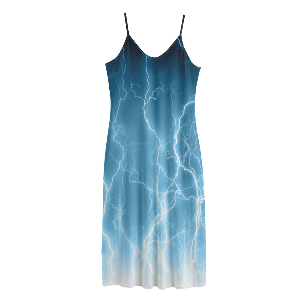 Blue Lightning Print Jersey Midi Cami Dress