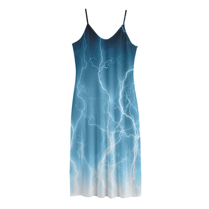Blue Lightning Print Jersey Midi Cami Dress