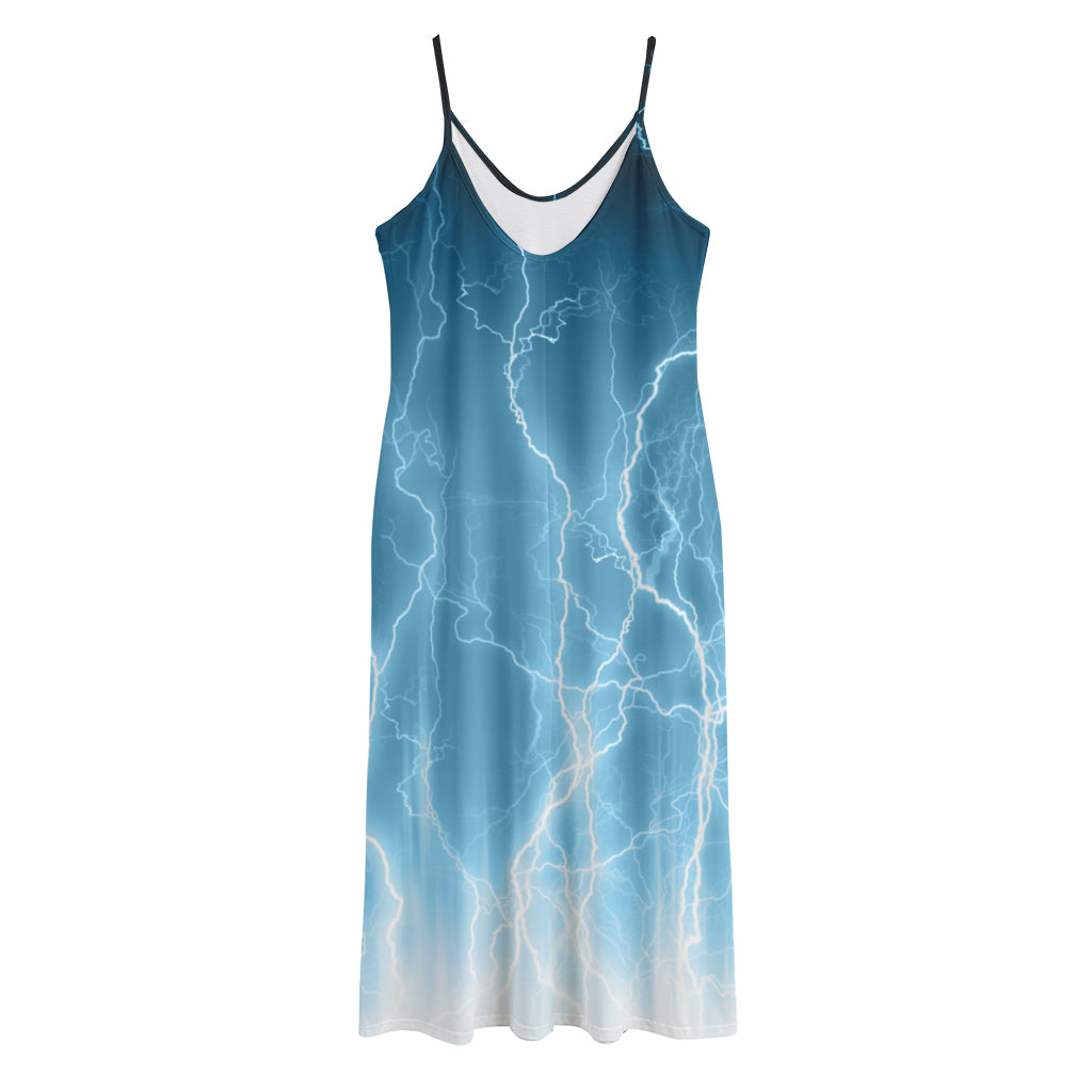 Blue Lightning Print Jersey Midi Cami Dress