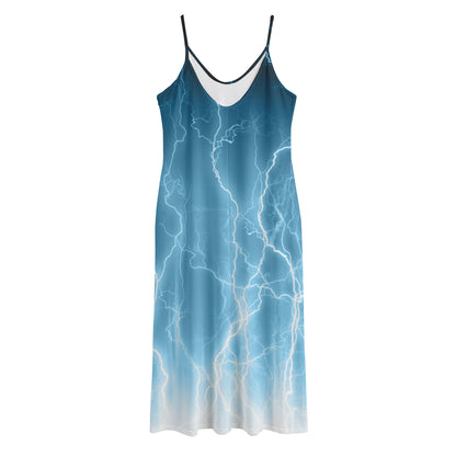 Blue Lightning Print Jersey Midi Cami Dress