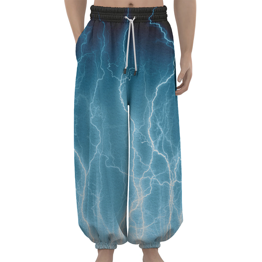 Blue Lightning Print Lantern Pants