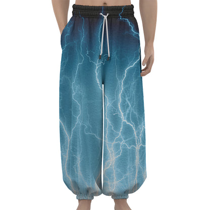 Blue Lightning Print Lantern Pants