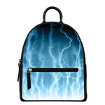 Blue Lightning Print Leather Backpack