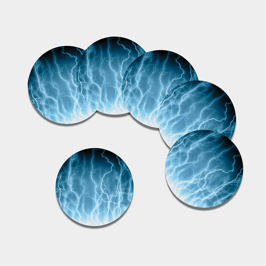 Blue Lightning Print Leather Coaster Set