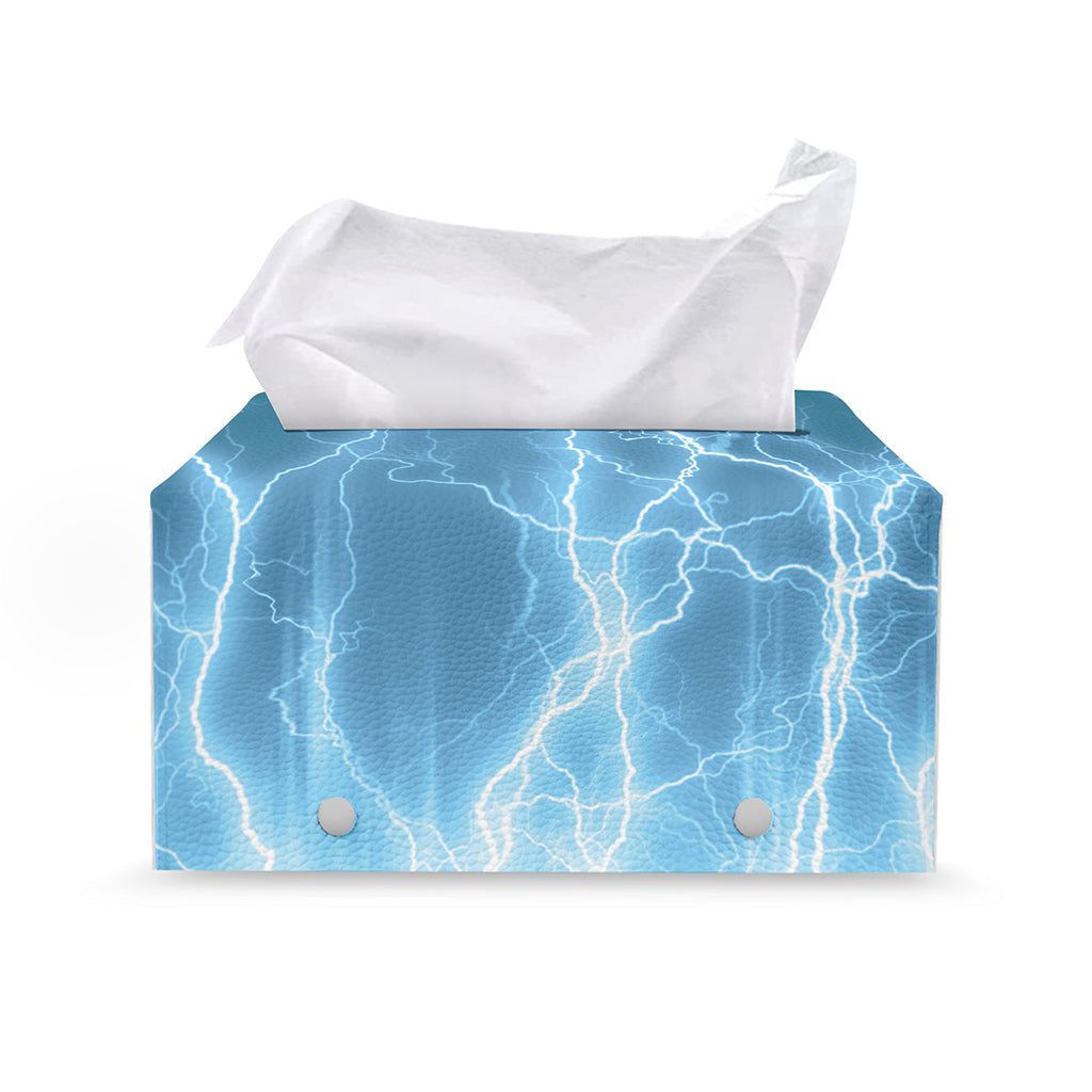 Blue Lightning Print Leather Tissue Box Cover