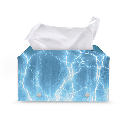 Blue Lightning Print Leather Tissue Box Cover