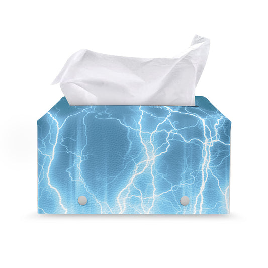 Blue Lightning Print Leather Tissue Box Cover