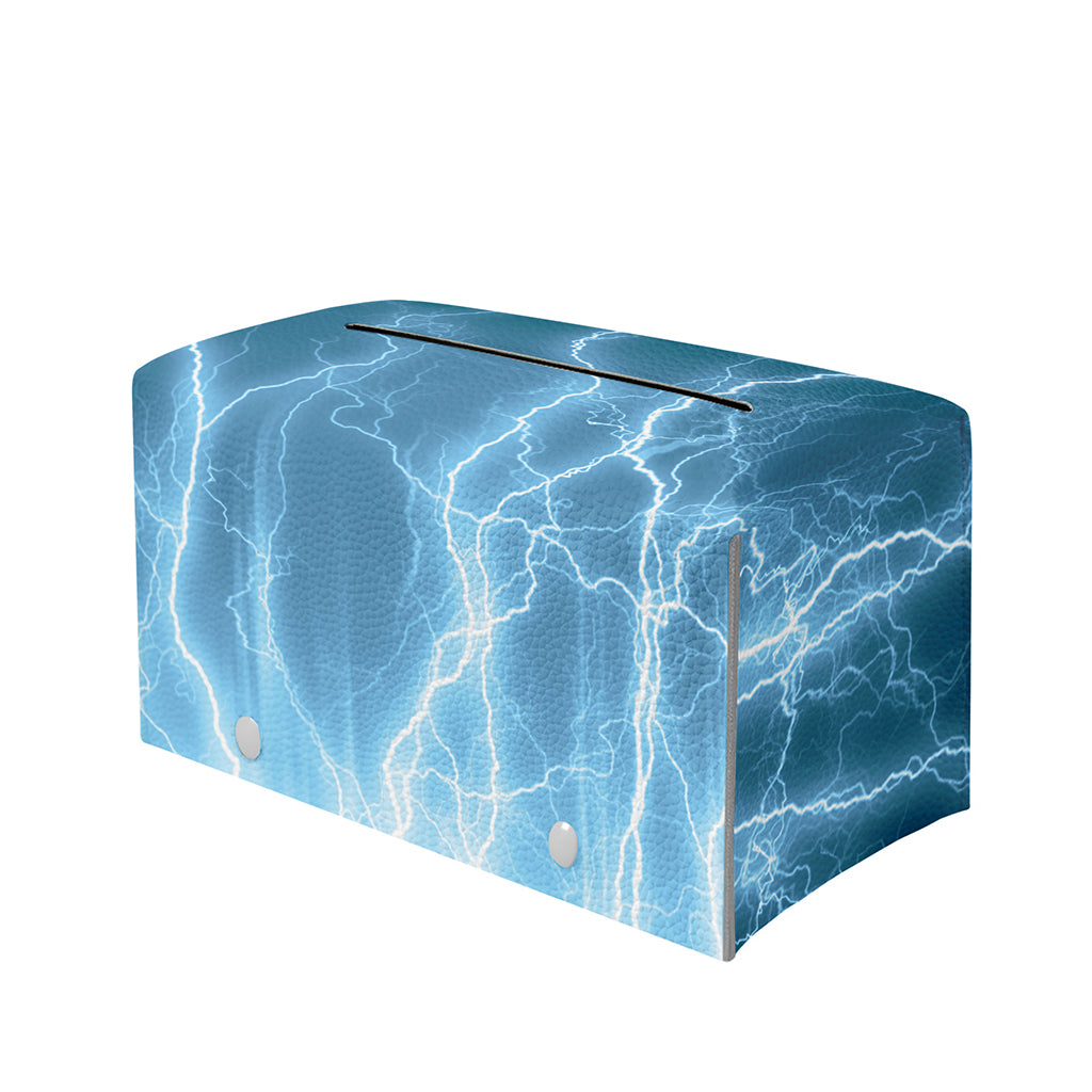 Blue Lightning Print Leather Tissue Box Cover