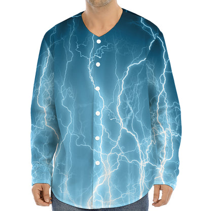 Blue Lightning Print Long Sleeve Baseball Jersey