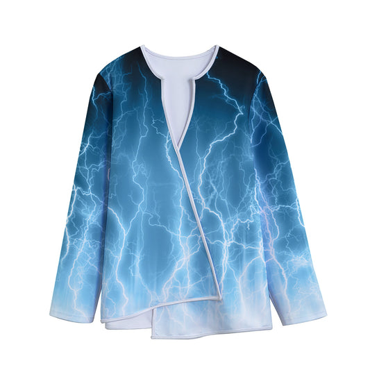 Blue Lightning Print Long Sleeve Short Coat