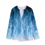 Blue Lightning Print Long Sleeve Short Coat