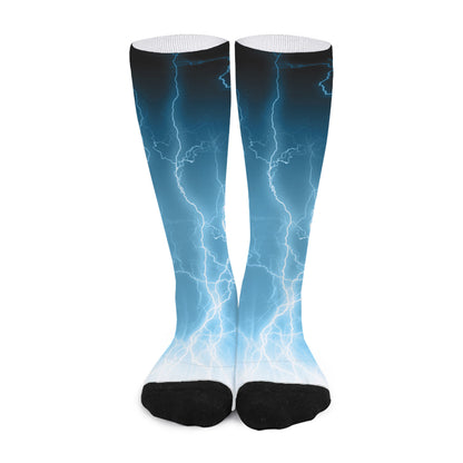 Blue Lightning Print Long Socks