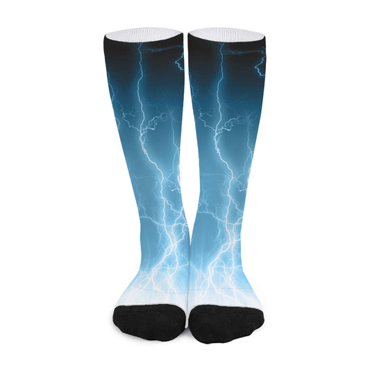 Blue Lightning Print Long Socks