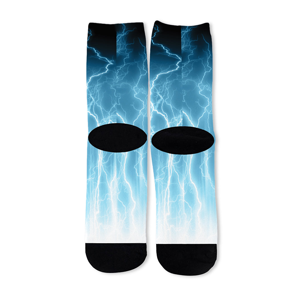 Blue Lightning Print Long Socks