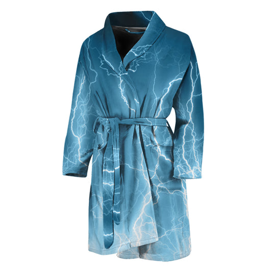 Blue Lightning Print Men's Bathrobe
