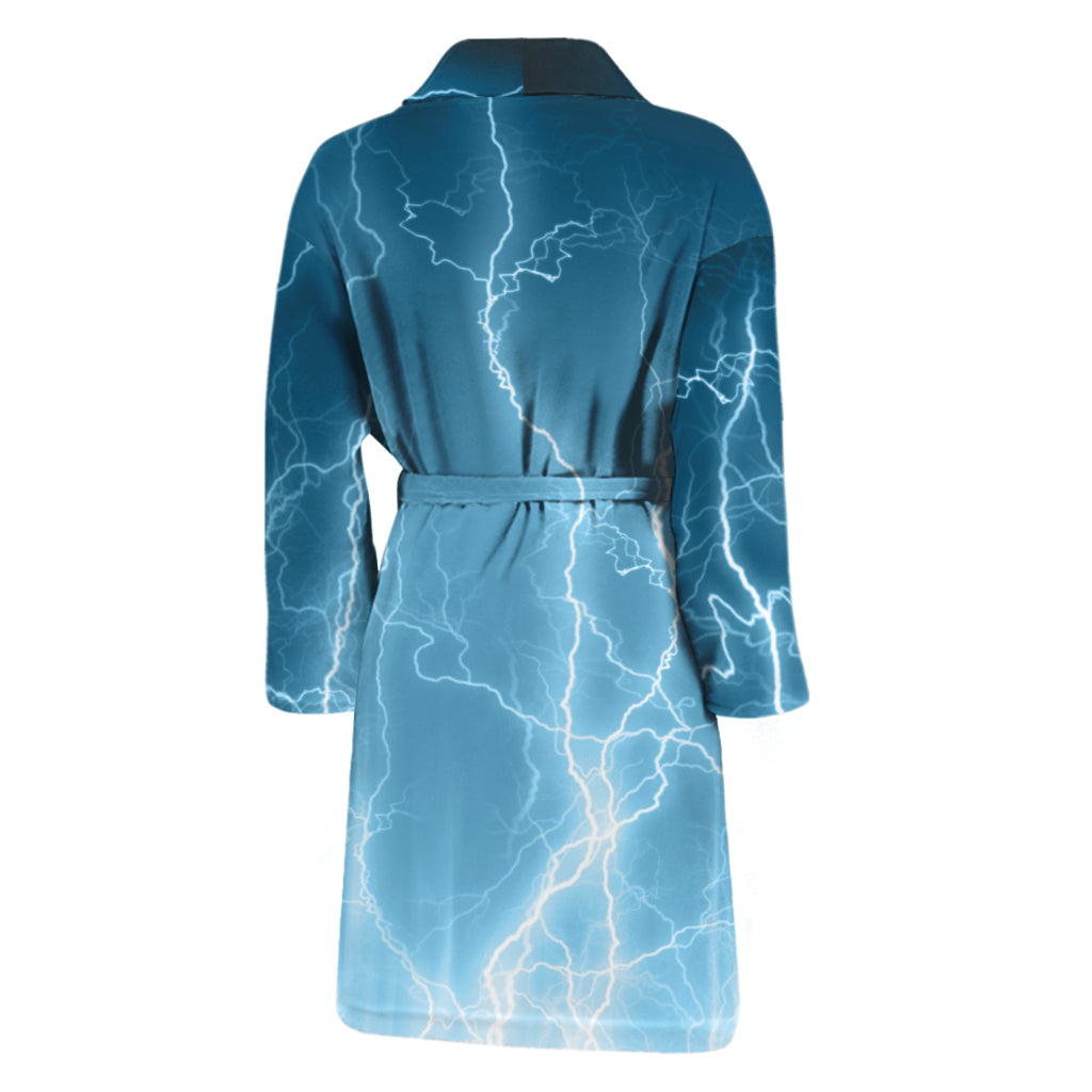 Blue Lightning Print Men's Bathrobe