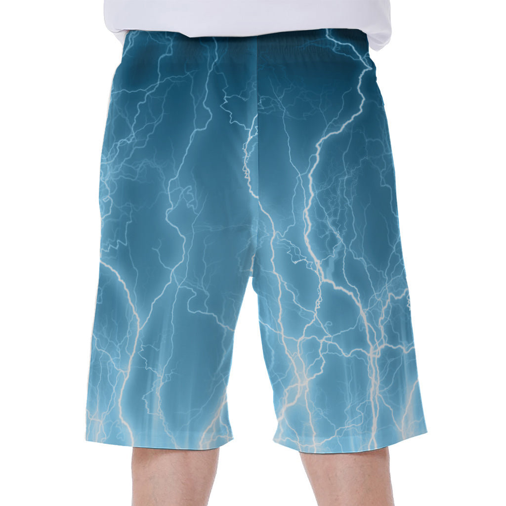 Blue Lightning Print Men's Beach Shorts