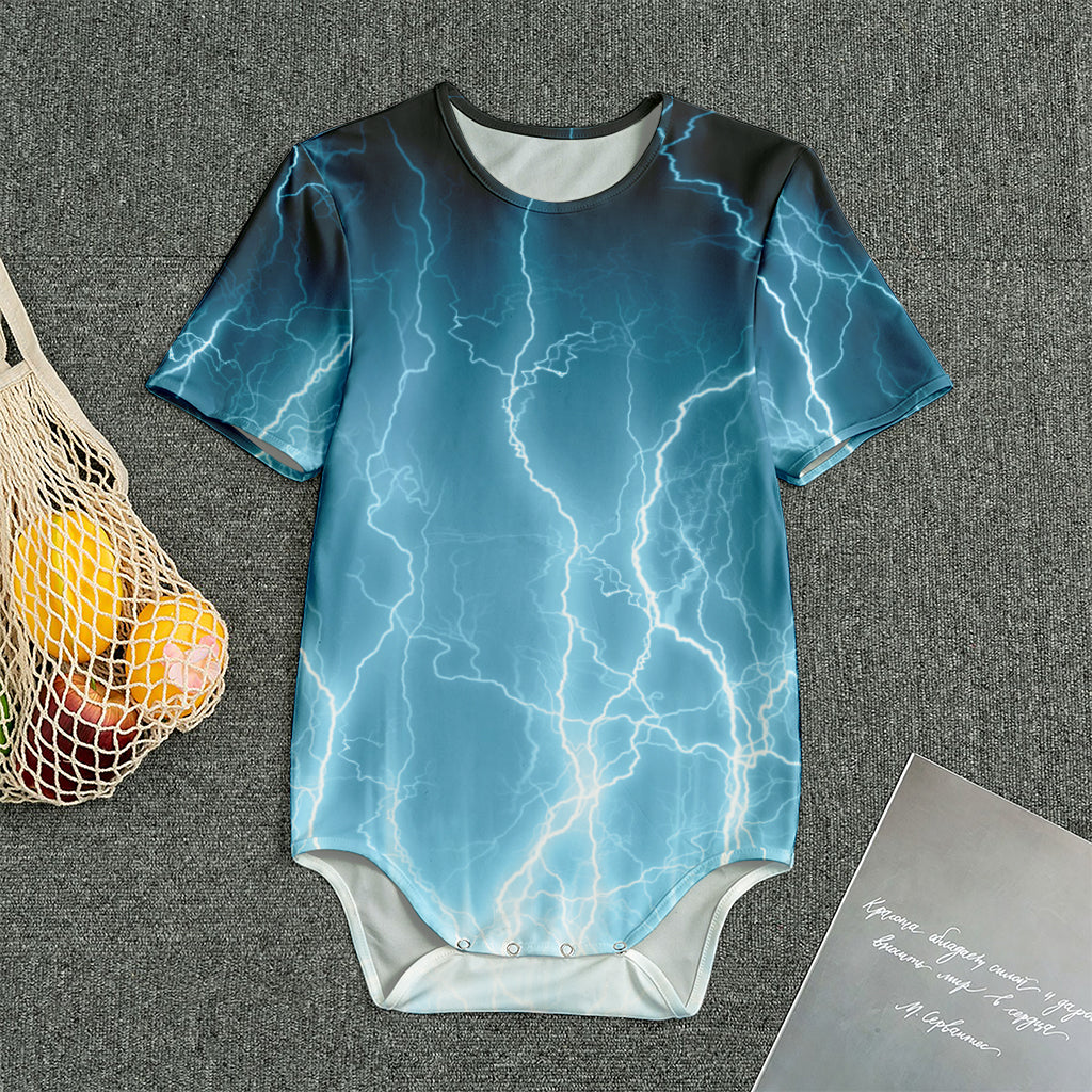 Blue Lightning Print Men's Bodysuit