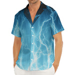 Blue Lightning Print Men's Deep V-Neck Shirt