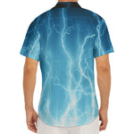 Blue Lightning Print Men's Deep V-Neck Shirt