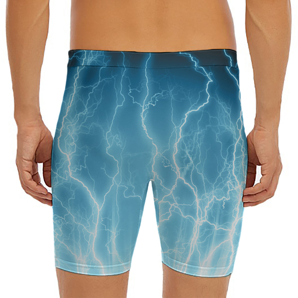 Blue Lightning Print Men's Long Boxer Briefs
