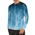 Blue Lightning Print Men's Long Sleeve Rash Guard