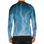 Blue Lightning Print Men's Long Sleeve Rash Guard