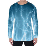 Blue Lightning Print Men's Long Sleeve T-Shirt