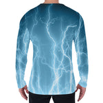Blue Lightning Print Men's Long Sleeve T-Shirt