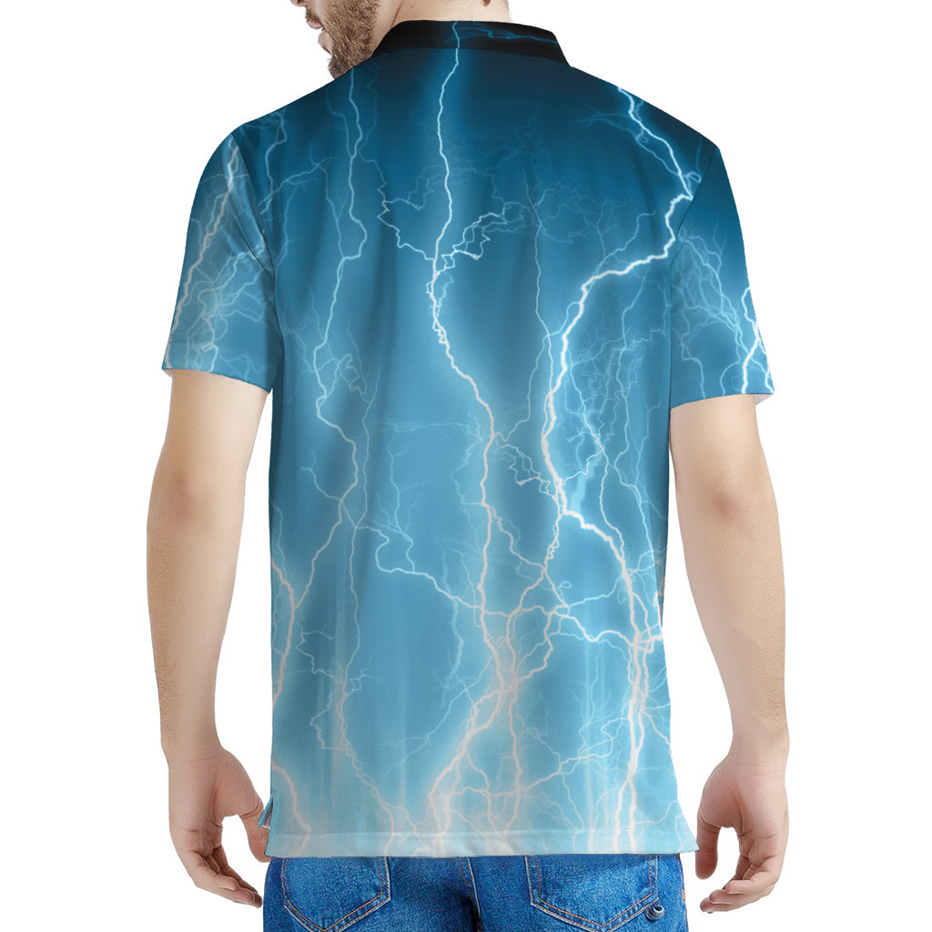 Blue Lightning Print Men's Polo Shirt