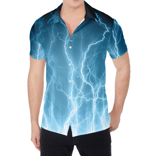 Blue Lightning Print Men's Shirt
