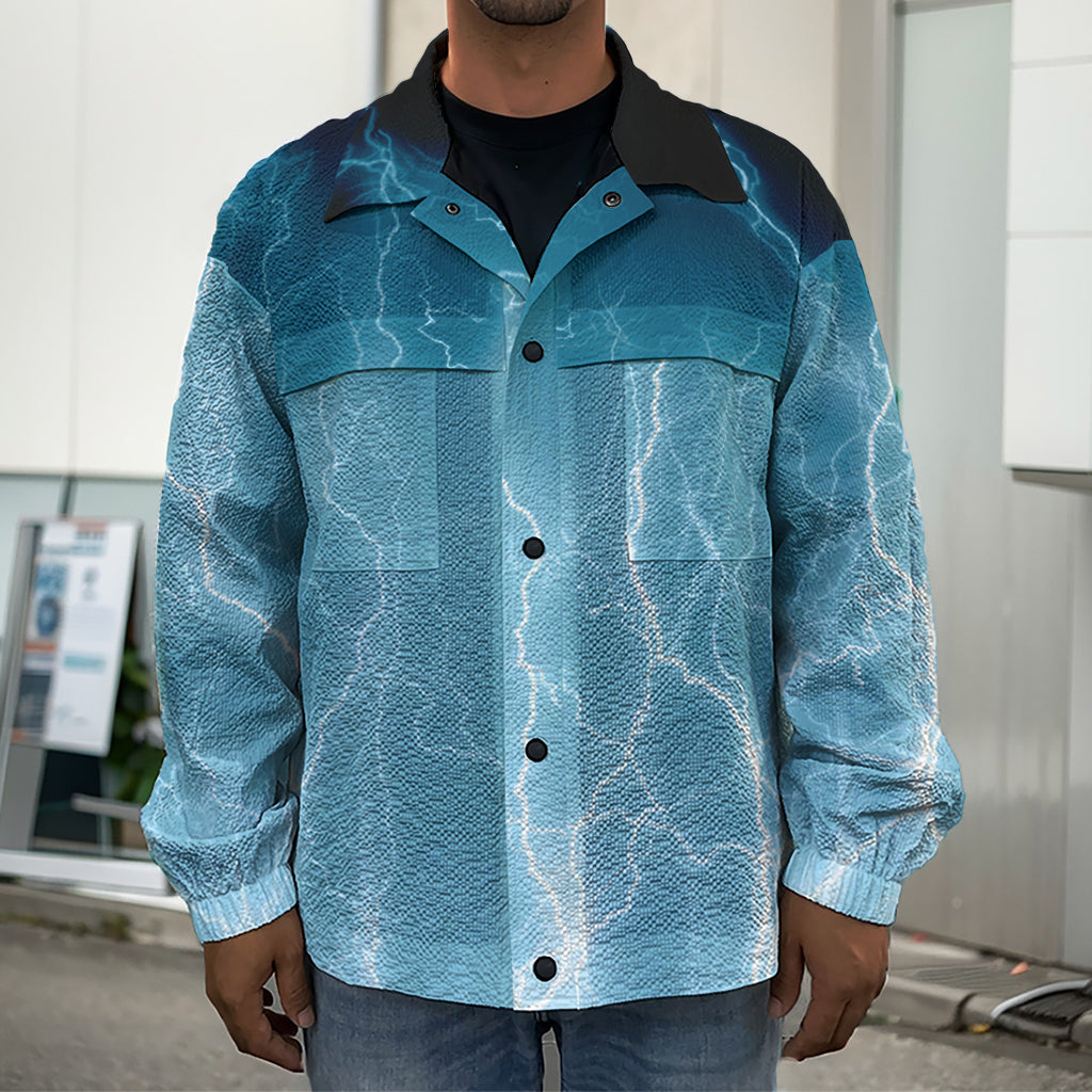 Blue Lightning Print Men's Shirt Jacket