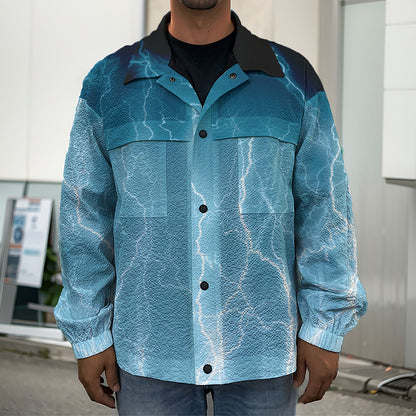 Blue Lightning Print Men's Shirt Jacket