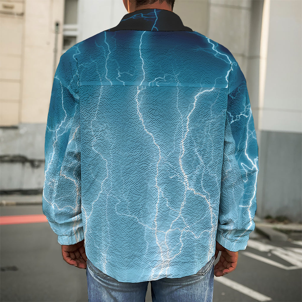 Blue Lightning Print Men's Shirt Jacket