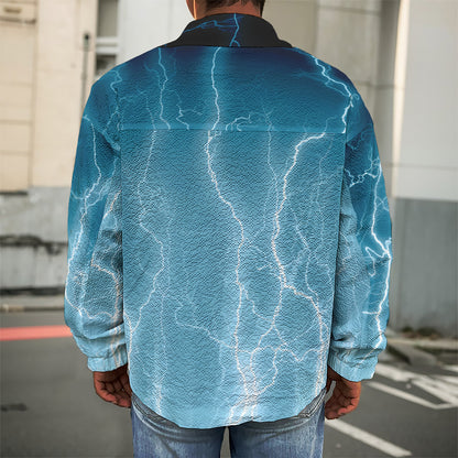 Blue Lightning Print Men's Shirt Jacket