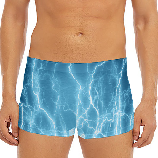 Blue Lightning Print Men's Short Boxer Briefs
