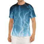 Blue Lightning Print Men's Short Sleeve Rash Guard