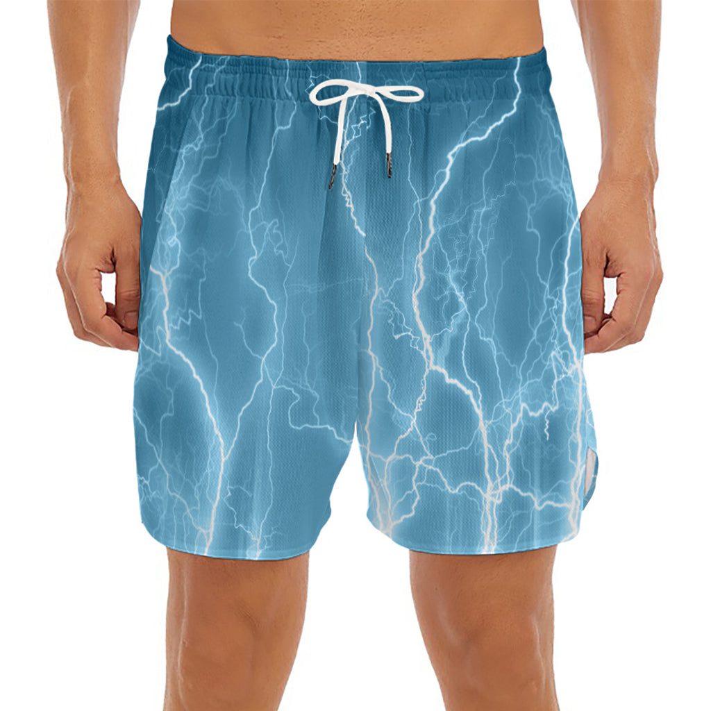 Blue Lightning Print Men's Split Running Shorts