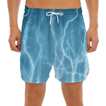 Blue Lightning Print Men's Split Running Shorts